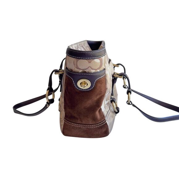 Vintage Coach Patchwork Signature Jacquard & Suede Gold/Tan Tote F06Q‑10383 - Picture 3 of 11